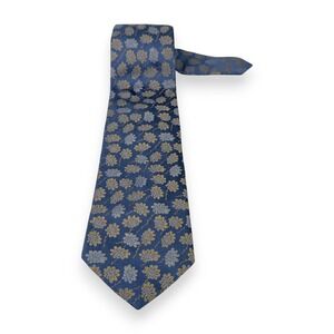 Hugo Boss Mens Silk Tie 57 x 3.5 Blue Gold Floral Italy Designer Spring Wedding
